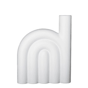 The ROPE - White - L is a modern ceramic vase with three rounded arches and a vertical cylindrical opening on the right, exemplifying smooth Estonian design&mdash;a striking addition to any gift shop or concept store. Gate21.ee