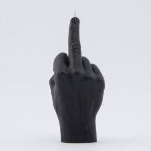 The F*ck You Candle - Black is a candle shaped like a human hand giving the middle finger, shown on a white background—ideal for concept shop displays or anyone looking for unique finds whilst shopping in Tallinn. Gate21.ee