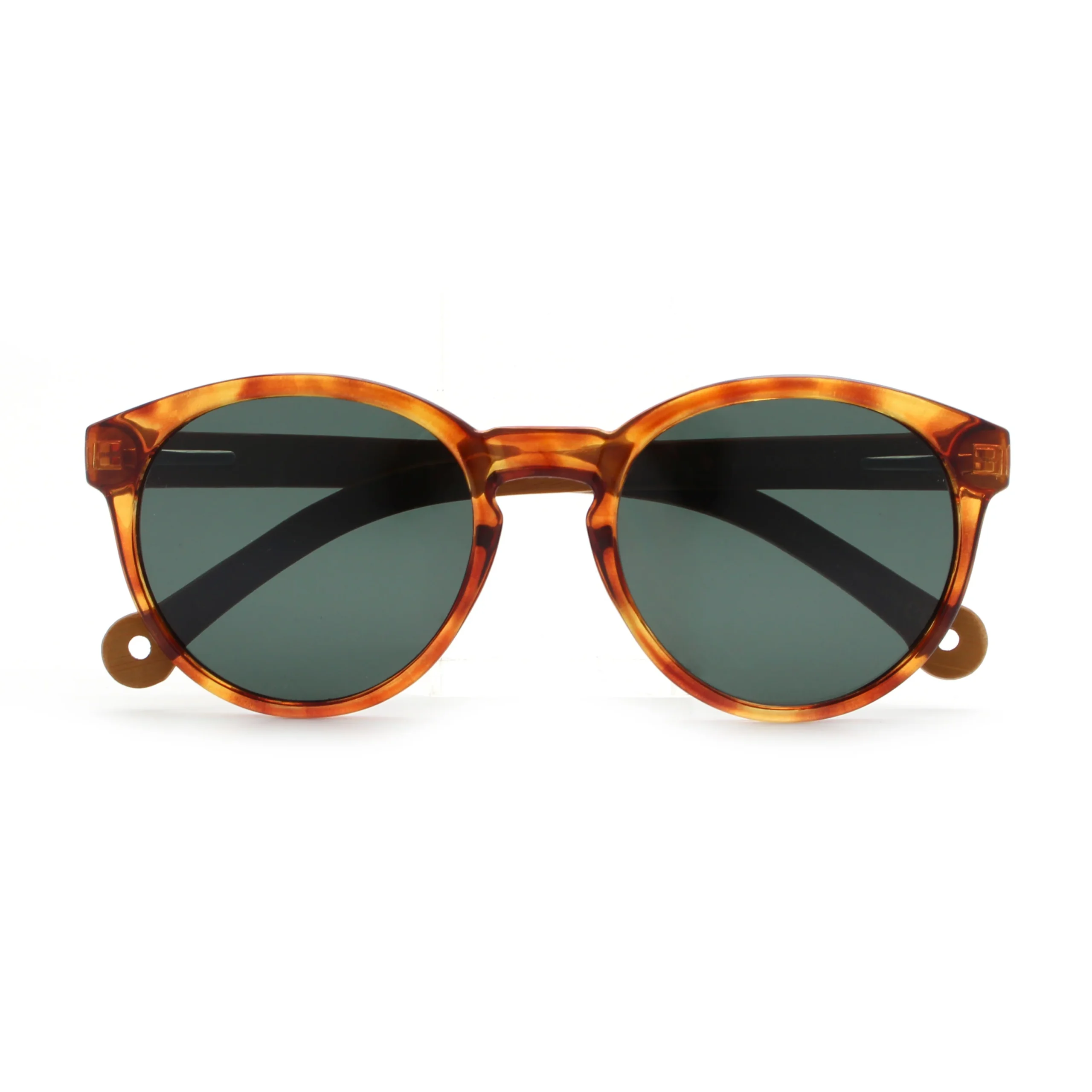 The "Costa" Gentle Tortoise Sunglasses feature round tortoiseshell frames, dark lenses, and black arms with subtle circular accents near the hinges, shown from the front against a white background. Gate21.ee