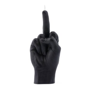 The F*ck You Candle - Black is a bold hand-shaped candle with the middle finger raised and a wick at the fingertip—perfect for those seeking unique, edgy décor. Gate21.ee
