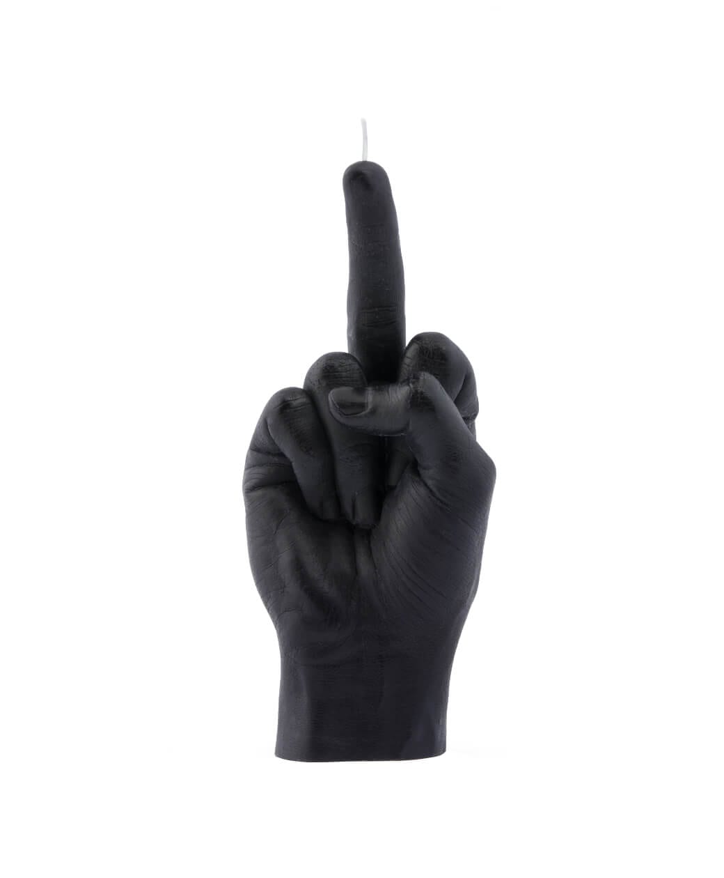 The F*ck You Candle - Black is a bold hand-shaped candle with the middle finger raised and a wick at the fingertip—perfect for those seeking unique, edgy décor. Gate21.ee