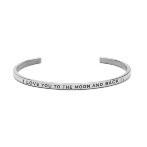 A sleek silver cuff bracelet, engraved with “Dream it - Wish it - Do it” and accented with a small round gem—an elegant piece inspired by Estonian design, perfect for Tallinn shopping enthusiasts. Gate21.ee