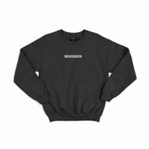 The NOFUCKSGIVEN sweatshirt features bold white lettering across the chest on a plain black crew neck—an ideal piece for unique self-expression. Shown laid flat on a white background. Gate21.ee