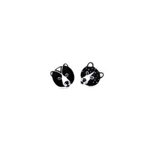 Two black and white illustrated animal faces, likely dog or bear characters, are shown on a plain white background. The simple cartoon style reflects unique ideas often found in Estonian design and concept shop collections. Gate21.ee