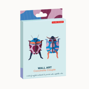 A rectangular box labelled Coccinelle Couple features two colourful beetle illustrations. This Estonian design is made from recycled cardboard and printed with vegetable inks—ideal for concept stores or gift shops. Gate21.ee