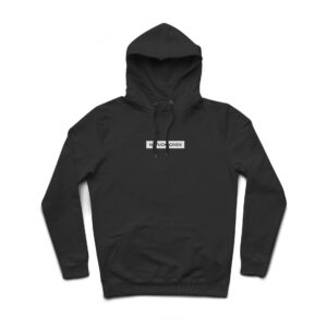 The NOFUCKSGIVEN - Hoodie is a black sweatshirt with a front pocket and drawstrings, featuring a small white chest patch with "No F#uck Given" in bold&mdash;an edgy piece inspired by distinctive Estonian design. Gate21.ee