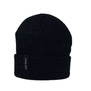 The Reflective Unisex Beanie - Black features a folded brim and a small rectangular tag, shown on a white background&mdash;ideal for discovering unique accessories at your favourite Tallinn concept shop. Gate21.ee