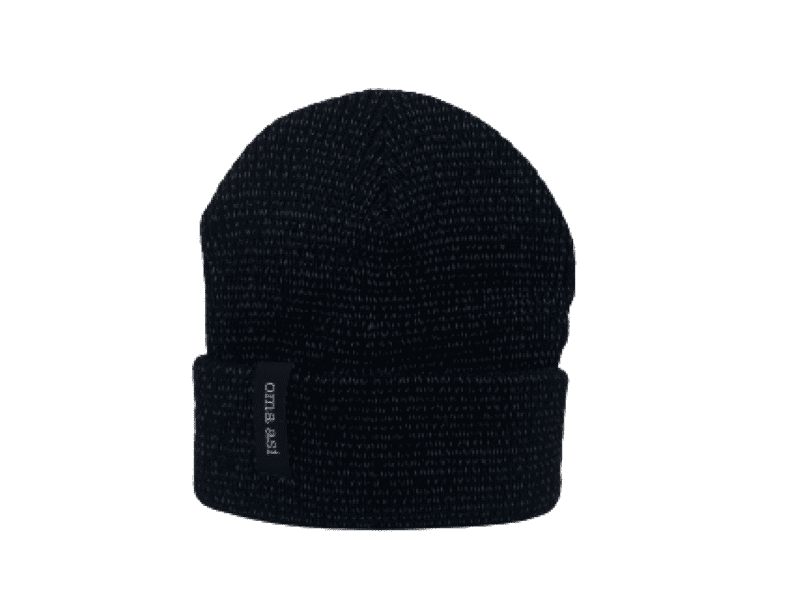 The Reflective Unisex Beanie - Black features a folded brim and a small rectangular tag, shown on a white background—ideal for discovering unique accessories at your favourite Tallinn concept shop. Gate21.ee
