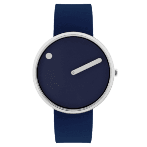 The Navy Blue / Silver / 40mm is a minimalist wristwatch featuring a round silver case, deep blue face with a single dot hour marker, and matching strap—an elegant accessory found in Tallinn’s curated shops or speciality gift stores. Gate21.ee