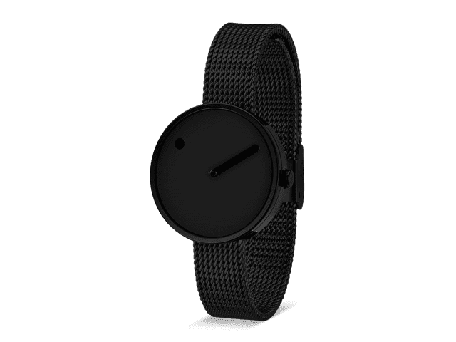 The Black / Black Mesh / 30mm is a minimalist wristwatch with a mesh strap, round face, and single dot—perfect for standout style during Tallinn shopping adventures. Gate21.ee