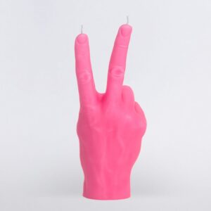 The Peace Candle - Blue is a hand-shaped candle making a peace sign with two wicks at the fingertips, set against a plain white background. Perfect for adding charm to your space or as a unique Tallinn gift shop find. Gate21.ee