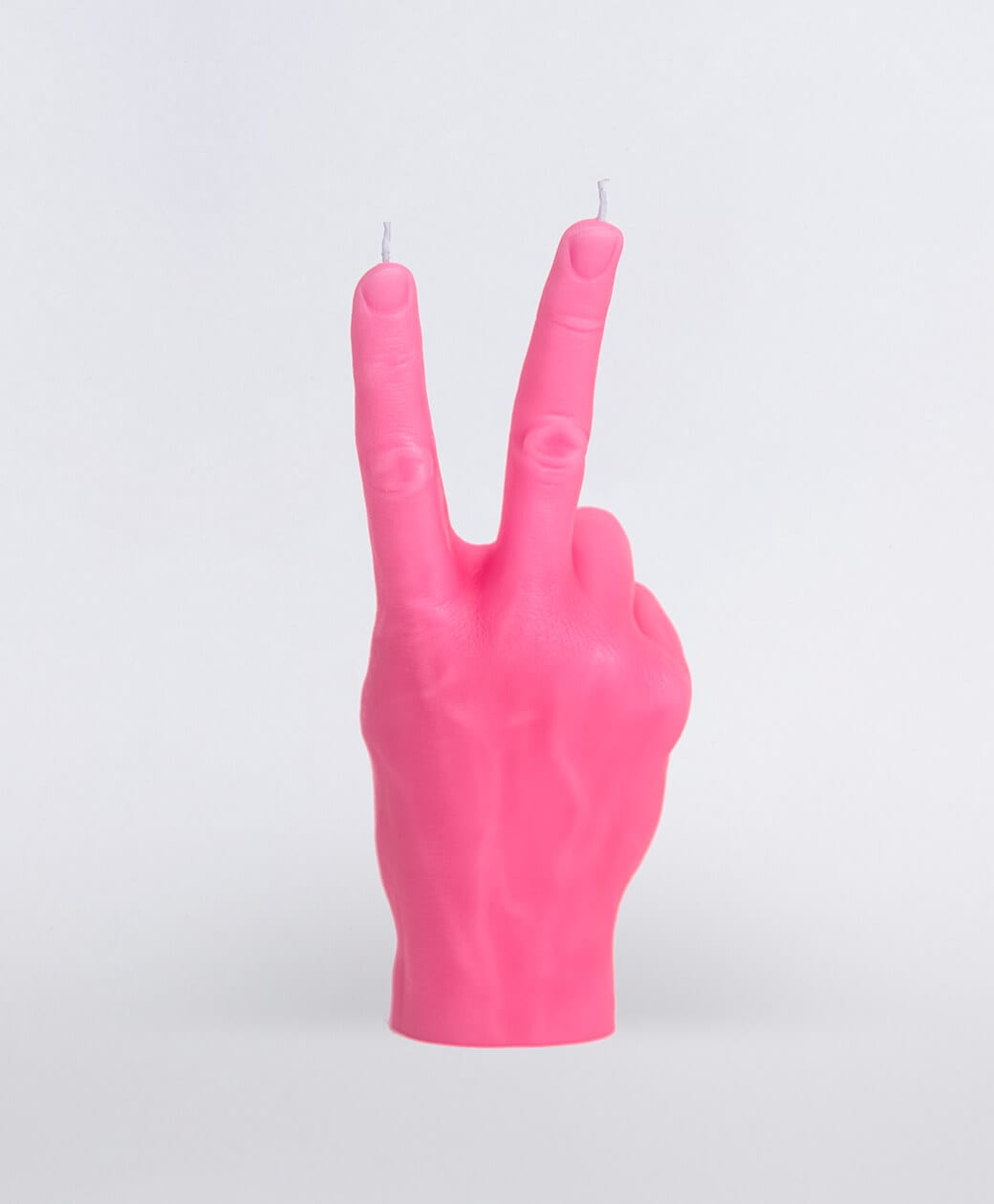 The Peace Candle - Blue is a hand-shaped candle making a peace sign with two wicks at the fingertips, set against a plain white background. Perfect for adding charm to your space or as a unique Tallinn gift shop find. Gate21.ee