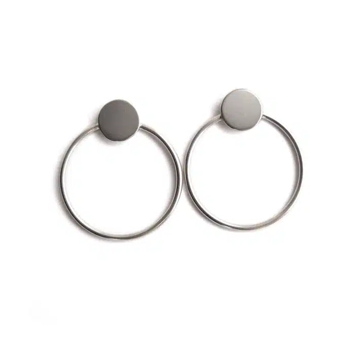 Circles on the Water - Silver: Minimalist silver earrings with small circular studs and thin, large hoops. Inspired by Estonian design—perfect for Tallinn shopping or anyone seeking unique accessory ideas. Gate21.ee