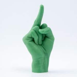The F*ck You Candle - Green is shaped like a hand with an extended middle finger. Photographed on a plain white background, it’s perfect for adding attitude to your décor or picking up at your favourite Tallinn shopping concept store. Gate21.ee