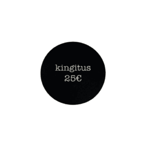 A black circle with &ldquo;kingitus&rdquo; and &ldquo;25&euro;&rdquo; in white text at the centre, perfect as an Oma Asi Gift Card / Kinkekaart for Tallinn shopping or a curated gift shop voucher. The background is plain white. Gate21.ee