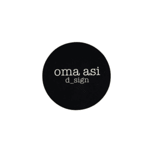 A black circle with "oma asi" in white lowercase letters and smaller "d_sign" below, centred on white&mdash;representing the Oma Asi Gift Card / Kinkekaart from a curated concept shop for unique ideas. Gate21.ee
