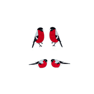 Leevikesed K&otilde;rvar&otilde;ngad - K&Otilde;IK: Four stylised birds with red breasts, black heads, and grey wings showcased on white&mdash;a curated display perfect for art lovers and Tallinn shopping enthusiasts. Gate21.ee