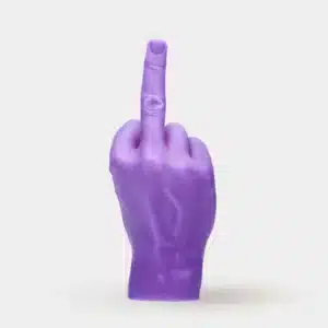 The F*ck You Candle - Purple is a bold Estonian-designed sculpture of a hand giving the finger, set against a plain light background—perfect for adding attitude to any concept shop. Gate21.ee