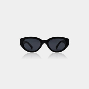 WINNIE - Black: Oval-shaped black sunglasses with dark lenses, shown on a plain white background. A stylish choice for any concept shop or trendy gift shop collection. Gate21.ee