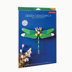 The packaging for the Giant Green Dragonfly 3D wall decoration is displayed upright against a white background—a vibrant dragonfly model is featured on the blue cover, making it an ideal Tallinn souvenir or a unique gift shop choice. Gate21.ee