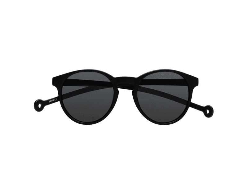 The "Isla" Black Sunglasses feature round frames, dark lenses, and straight arms, embodying contemporary Estonian design, displayed against a white background. Gate21.ee