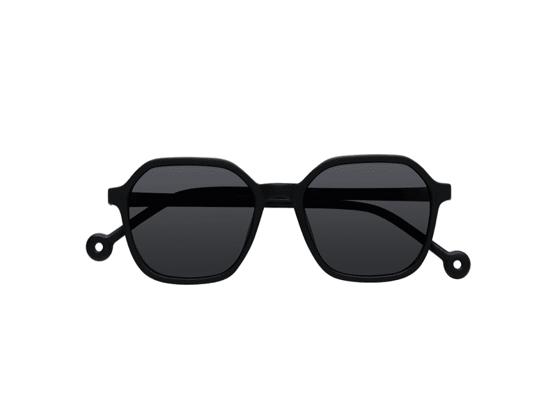The "Valle" Black Sunglasses feature a geometric frame, dark tinted lenses, and distinctive looped arm ends—an eye-catching accessory from Tallinn shopping, styled against a white background for those seeking something unique. Gate21.ee