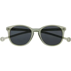 The "Arroyo" Moss Sunglasses feature round matte light grey frames and black lenses, displayed front-facing with arms extended—a sleek showcase of Estonian design and originality. Gate21.ee
