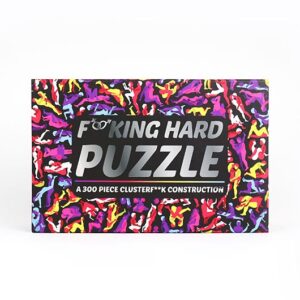 The F*cking Hard Puzzle is a rectangular box with colourful abstract border art and “A 300 piece clusterf**k construction” text—an ideal pick for concept shops or Estonian design fans. Gate21.ee
