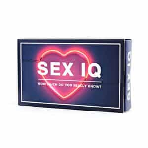 The Sex IQ - Trivia Card Game features a rectangular box with a neon heart outline and bold SEX IQ lettering, plus the question "How much do you really know?"—a unique find for concept shops, gift shops, or your Tallinn shopping haul. Gate21.ee