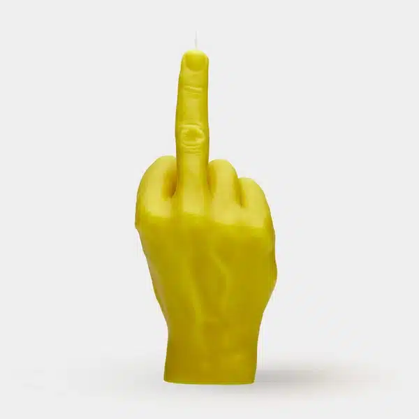 The F*ck You Candle – Yellow is shaped like a human hand giving the middle finger—an eye-catching piece for anyone seeking unique Tallinn shopping finds or a bold addition to any curated collection. Gate21.ee