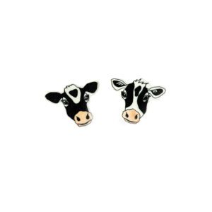 Illustration of two cow heads facing forward with black and white markings, pink noses, and expressive eyes—perfect inspiration for fans of Lehmad Kõrvarõngad. Set on a plain white background. Gate21.ee