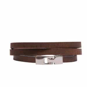 The ERER - Brown Triple Wrap Bracelet features three slim leather bands and a rectangular silver clasp—an ideal pick for a unique Tallinn shopping find. Shown on a white background. Gate21.ee