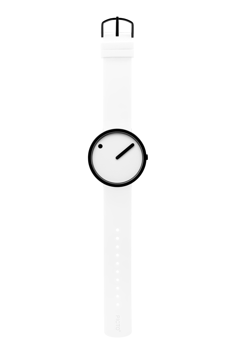The White / White / 40mm is a minimalist wristwatch with an Estonian-inspired design, white strap and face, black bezel, bold black hour/minute markers, and a black buckle with a yellow accent—an ideal pick for Tallinn shopping or unique style. Gate21.ee