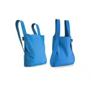 Two blue fabric tote bags are shown against a white background, highlighting Estonian design—one displayed from the front and one from the side—ideal for Tallinn shopping or carrying your unique ideas. Gate21.ee