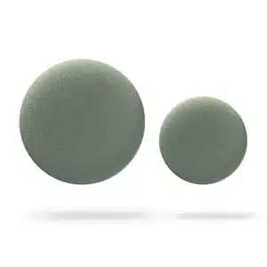 Two round, flat foam discs in metallic gold of different sizes are displayed on a white background with soft shadows—a curated piece reflecting minimalist Estonian design. Product name: Double - Metallic Gold. Gate21.ee