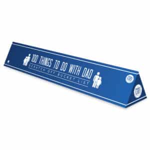 A blue, triangular box labelled "100 Things to do with Dad - Bucket List" features simple icon graphics—ideal for discovering fun activity ideas at your favourite gift shop. Gate21.ee