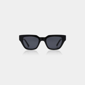 The KAWS - Black sunglasses feature black square frames with dark tinted lenses, inspired by Estonian design, shown against a plain light grey background. Gate21.ee