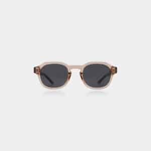 The ZAN - Champagne sunglasses feature round, dark lenses and light beige, slightly translucent frames, highlighting curated Estonian design. They are presented facing forward on a plain white background. Gate21.ee