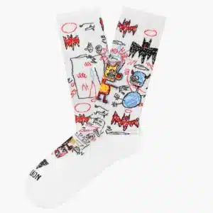 Batman - Regular: White crew socks with colourful, doodle-style designs—like a horned figure, bats, and abstract shapes—make a standout Tallinn shopping find or a unique gift from a local shop. Gate21.ee
