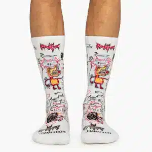 Batman - Regular socks feature colourful, cartoonish graffiti-style designs—including a yellow creature and red bats—for a unique Estonian flair. Perfect for brightening your wardrobe or grabbing at your favourite concept store. Gate21.ee