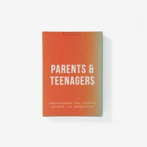 A box with an orange and green gradient labelled "Parents & Teenagers Game" features the subtitle "Understanding and sympathy between the generations" in white, photographed on a plain white background—perfect for curated concept shops or Tallinn retail spaces. Gate21.ee