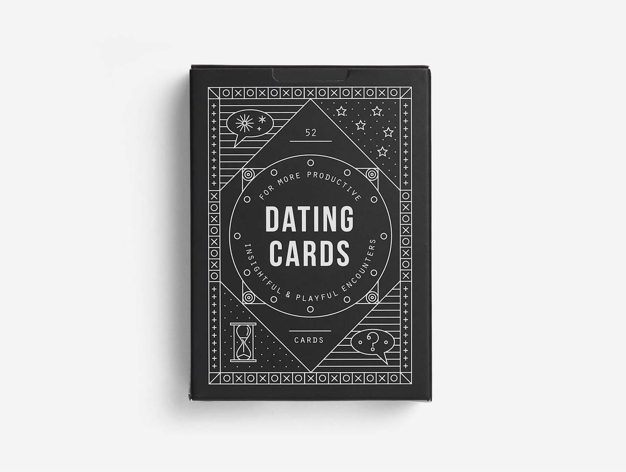 Dating Cards is a black box set with geometric and celestial designs, featuring 52 cards of playful questions and minimalist white line art—an ideal choice for gift shops seeking unique, thoughtful products. Gate21.ee