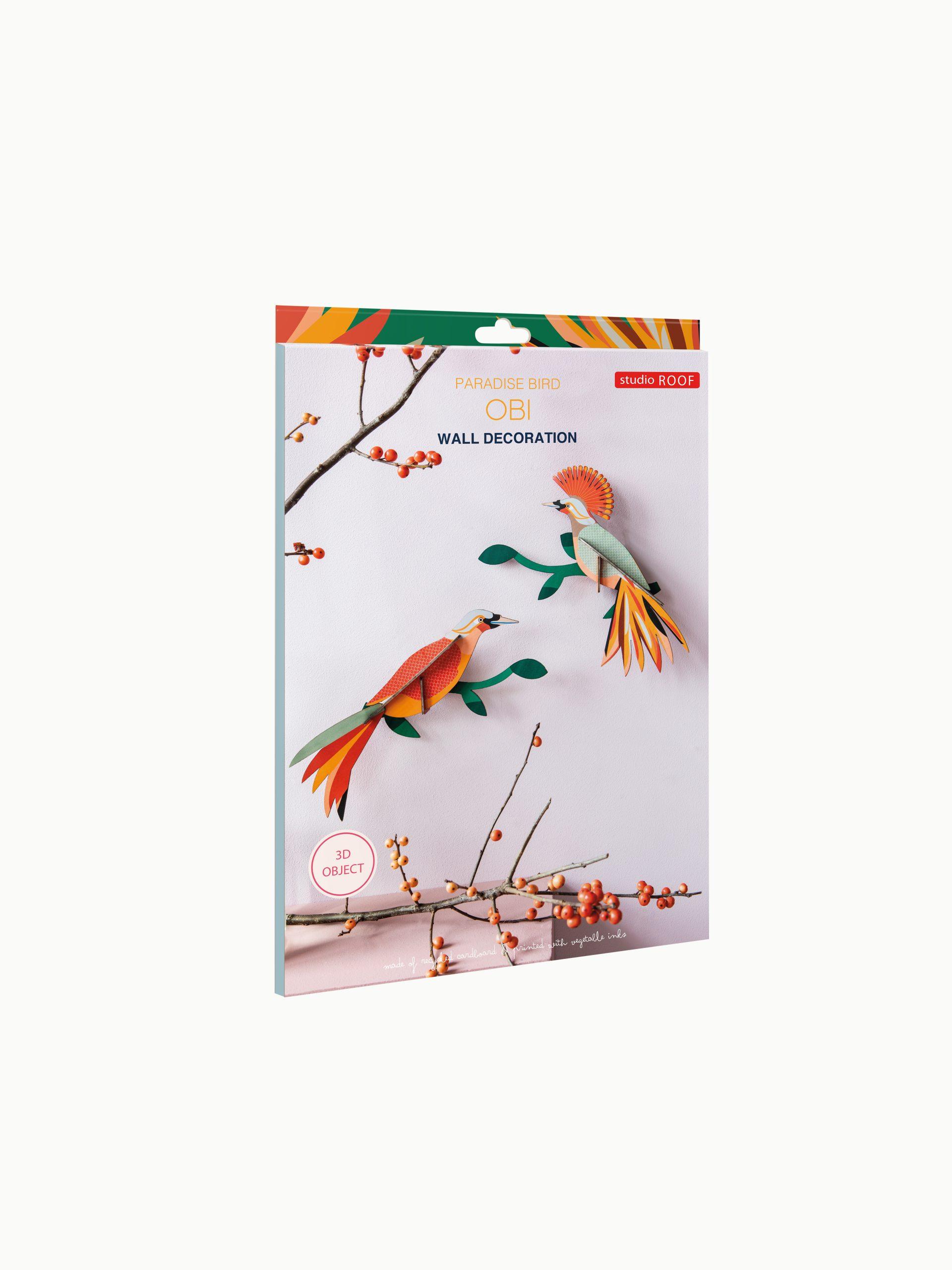 Paradise Bird Obi by Studio ROOF is a curated 3D decor package featuring two vibrant paper birds and berry branches on white—a striking example of Estonian design and creative artistry. Gate21.ee