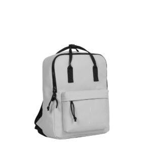 The Chicago Handle Rucksack - Grey features a light grey rectangular design with black zips, black straps, and a front zip pocket—showcasing sleek Estonian style. Perfect for Tallinn shopping or concept store visits, pictured on a white background. Gate21.ee