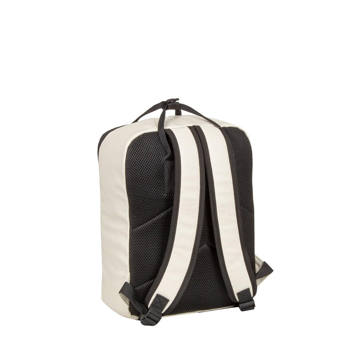 The Chicago Handle Rucksack - White is shown upright, displaying its padded shoulder straps and top handle—a stylish rucksack inspired by Estonian design, ideal for fans of unique ideas. Gate21.ee