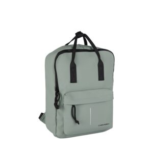 A salie green rectangular Chicago Handle Rucksack with black zips, black straps, a front zip pocket, and a small logo near the bottom right of the pocket—perfect for shopping in Tallinn. Gate21.ee