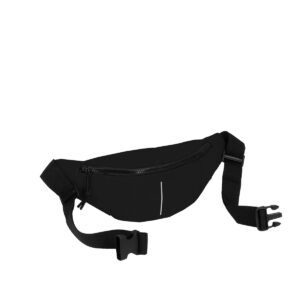 The Waistbag - Black features an adjustable strap, plastic buckle, top zip, and a front reflective strip—showcasing Estonian design. Displayed against a plain white background. Gate21.ee