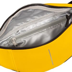 A close-up of the Waistbag - Yellow reveals its grey interior lining and internal zippered pocket. The partially unzipped main zip highlights the curated design and thoughtful details inside this concept shop piece. Gate21.ee