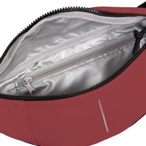 A close-up of the Waistbag - Burgundy features its open red zipped design, shiny silver lining, and an inner zip pocket—an ideal curated pick for any concept store. Gate21.ee