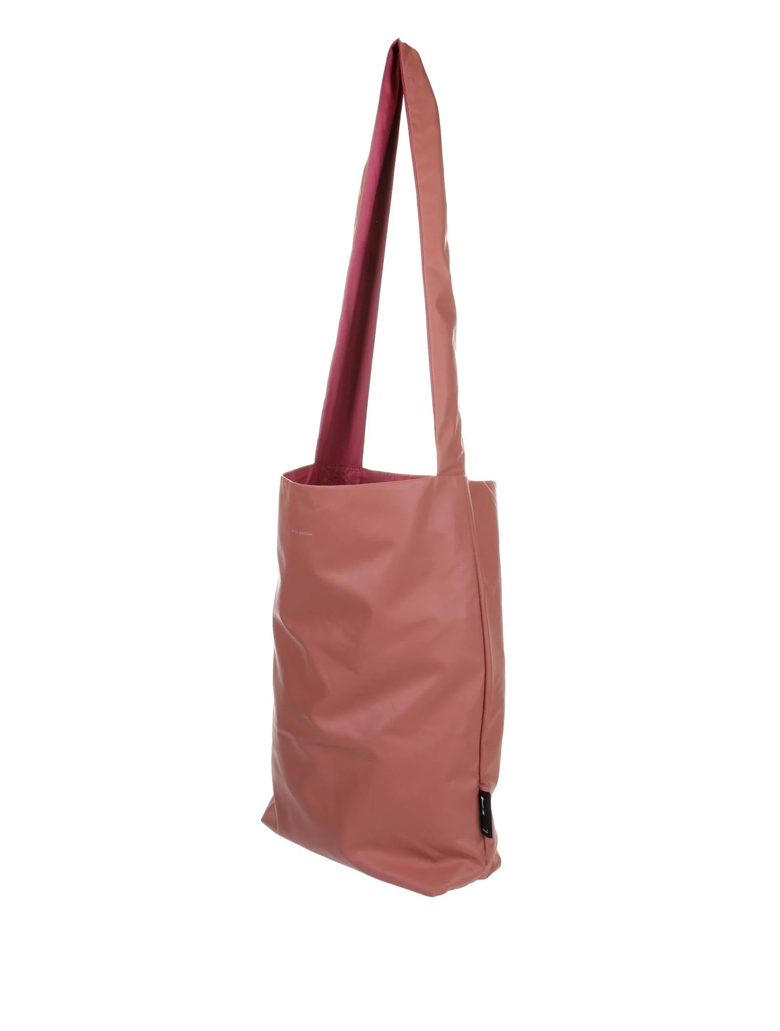 The Feel Good Bag - Canyon Clay is a pink tote with a wide shoulder strap and maroon lining, featuring Estonian design, displayed upright against white—an ideal present for anyone seeking unique finds. Gate21.ee
